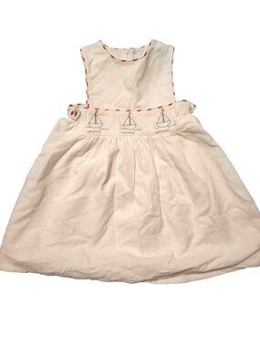 Henry Duvall 3T White Toddler Dress, Embroidered Sailboats Ruched Sides Nautical